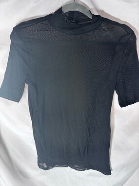 Women's‎ Black Sheer Short-Sleeve Mock Neck